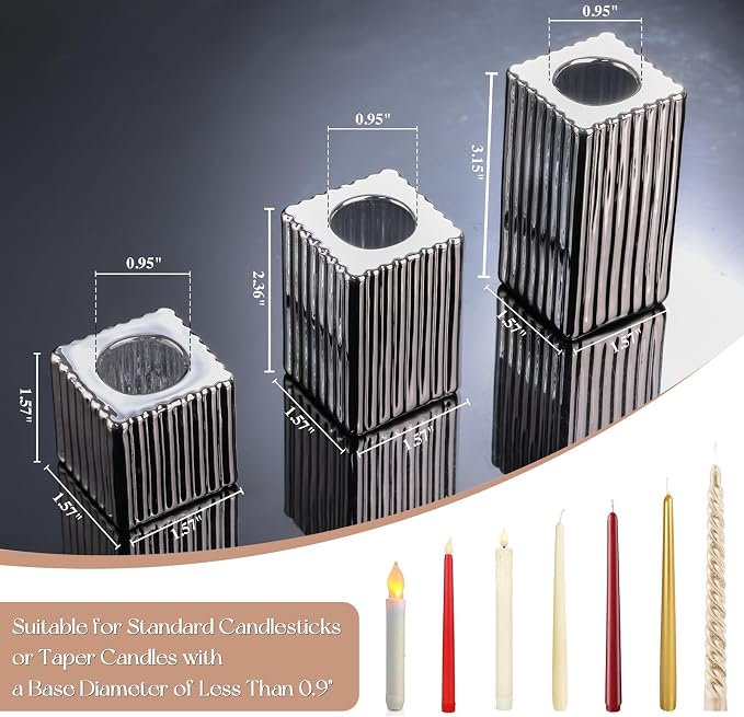 LETINE 12pcs Silver Vertical Stripe Glass Candlestick Holders - Image 2