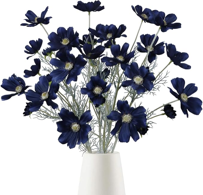 6PCS Navy Blue Silk Cosmos Flowers 24'' Wild Flowers Artificial Fake Flowers by Fqueelvys