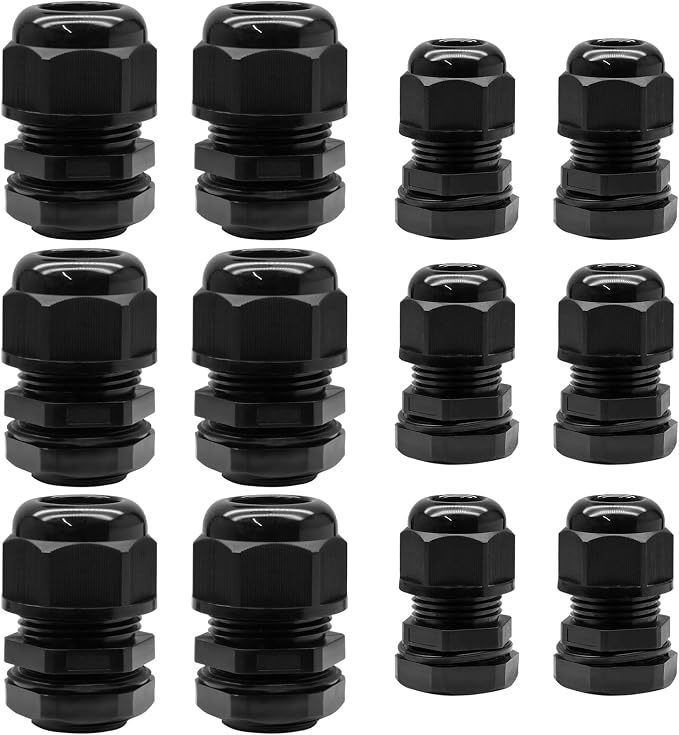 12 Pcs 3/4"+1/2" NPT Nylon Cable Glands Black Cable Cord Connector | IP68 by Kyuionty