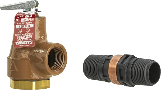 Watts 374A-030-FS Iron Boiler Pressure Relief Valve, 3/4 Inch, 30 psi Pressure - Image 2
