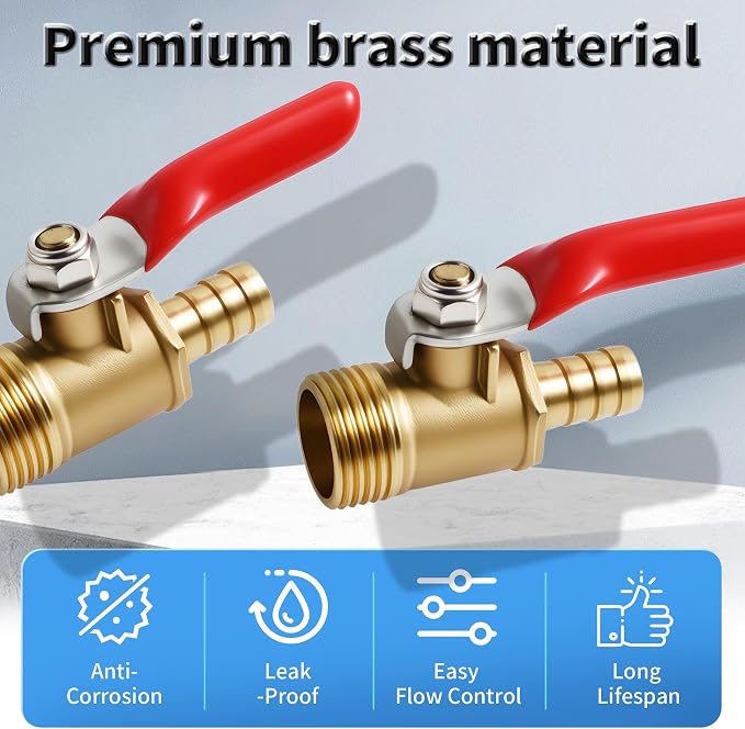 2 Pcs Brass Ball Valve, 8mm x 1/2 Inch, Male NPT | Full Port Shut Off Valve - Image 3