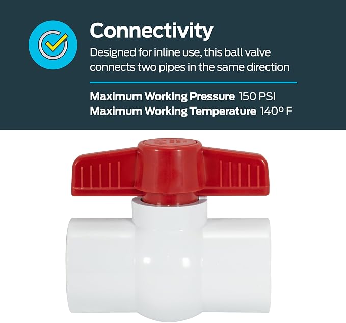 Eastman 1-1/4 x 1-1/4 Inch Slip Schedule 40 PVC Quarter Turn Ball Valve - Image 3