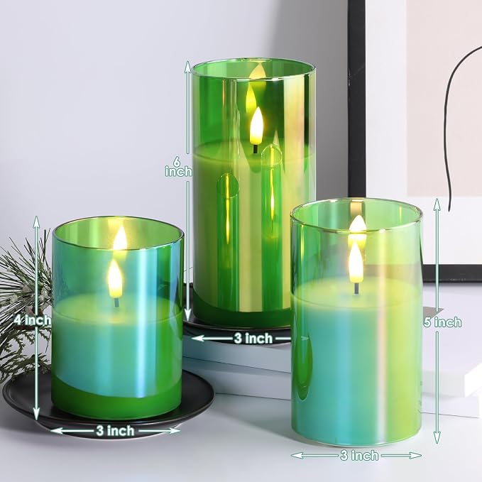 Green Glass Flameless Pillar Candles - Image 2
