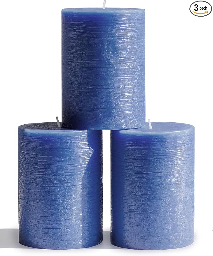 3x4 inch Pillar Candles Set of 3 – Unscented Dripless Rustic Blue Candles by CANDWAX