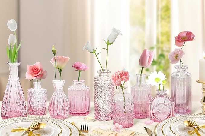 Pink Glass Bud Vases Set of 20 - Image 2