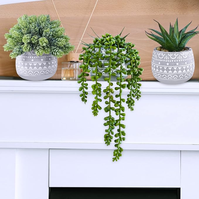 Winlyn 3 Pcs Assorted Small Potted Succulent Plants Artificial Aloe Hops String - Image 3