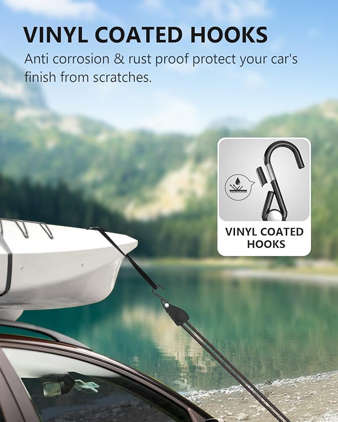 1/4" 12FT Kayak Straps Tie Downs Adjustable Ratchet Tie Down Straps 4 Pack | - Image 5