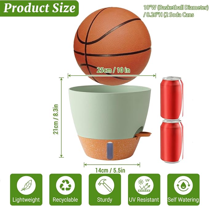 2 Pack 10 inch Plant Pots, Plastic Self Watering Planters | Drainage Holes - Image 6