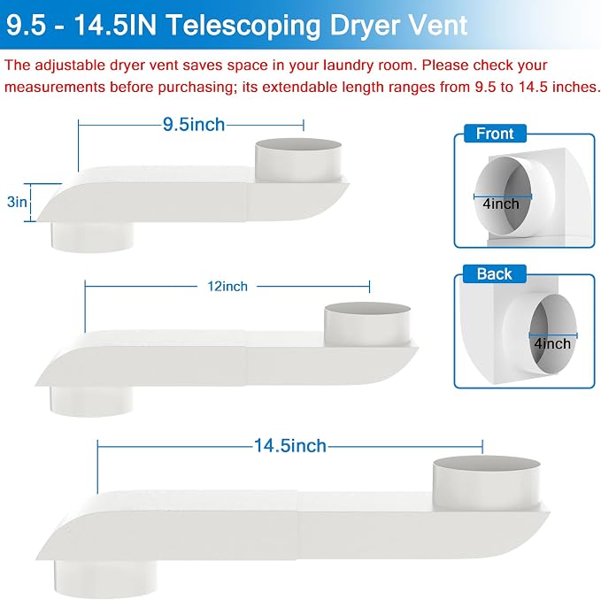 Upgraded Periscope Dryer Vent, 9.5–14.5 Inch Adjustable Low Profile Telescoping - Image 2