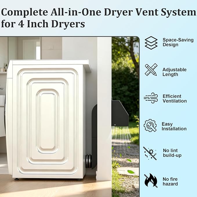 4 Inch Dryer Vent Kit with 9.5-14.5" Adjustable Periscope Dryer Vent & Outdoor - Image 2