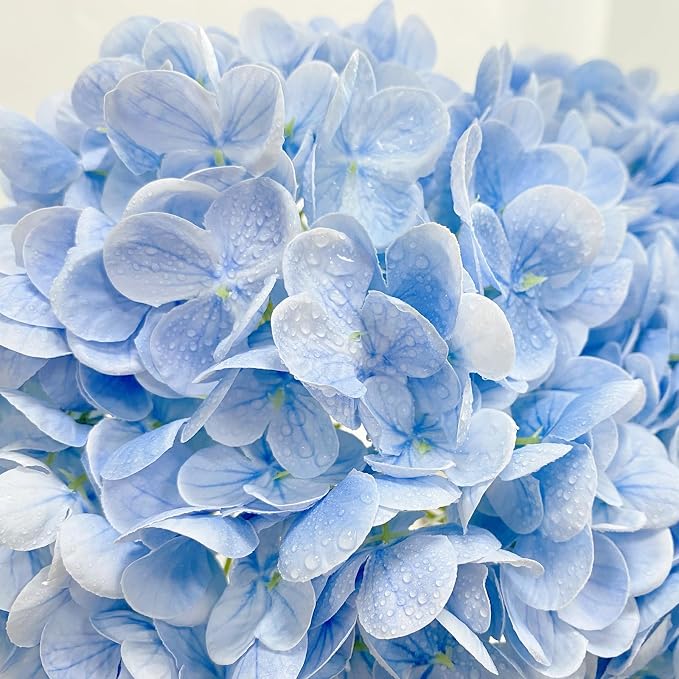 YalzoneMet Real Touch Hydrangea Artificial Flowers 3 Pcs 21 inches Light Blue - Image 7