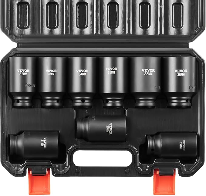 VEVOR 1/2" Drive Impact Socket Set, 9 Piece Deep Socket Set Metric 29-38mm by VEVOR