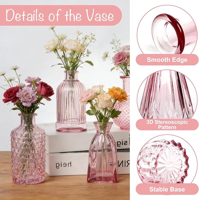 Petal Petite Middle Pink Glass Bud Vase Set of 12 - Image 3