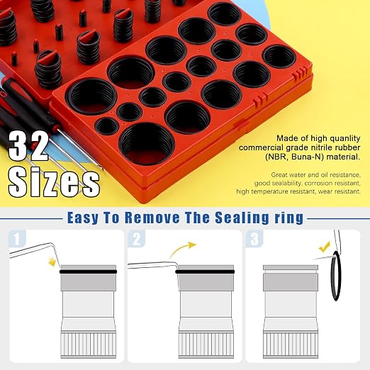 Glarks 423Pcs 32 Sizes Metric O-Ring Assortment Kit Including 419Pcs Nitrile - Image 6