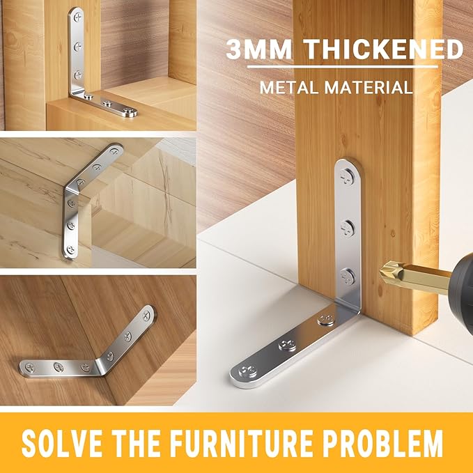 25Pcs Stainless Steel Angle Brackets 3”x 3” Heavy Duty Corner Brackets | 3MM - Image 4