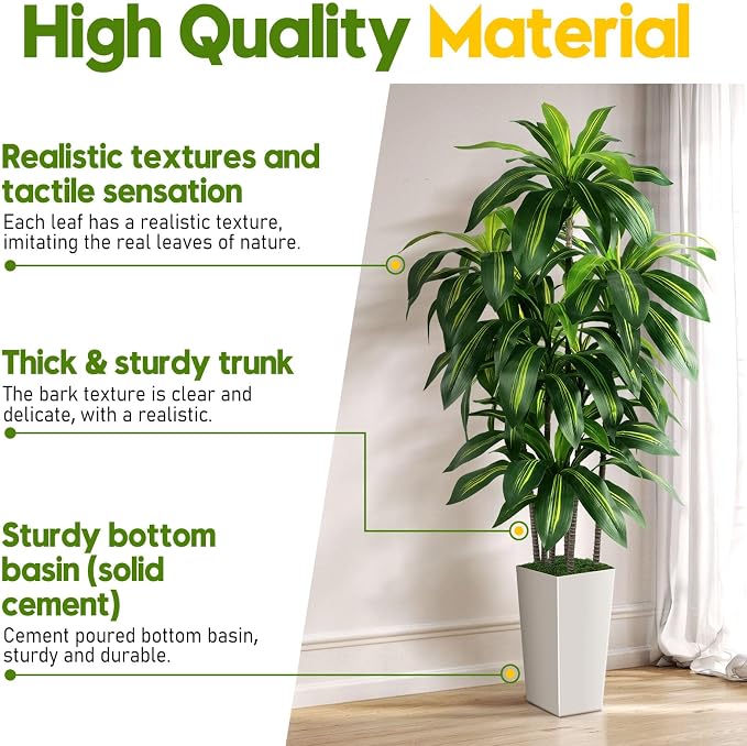 Artificial Dracaena Tree Indoor, 5FT Tall Fake Tree - Image 2