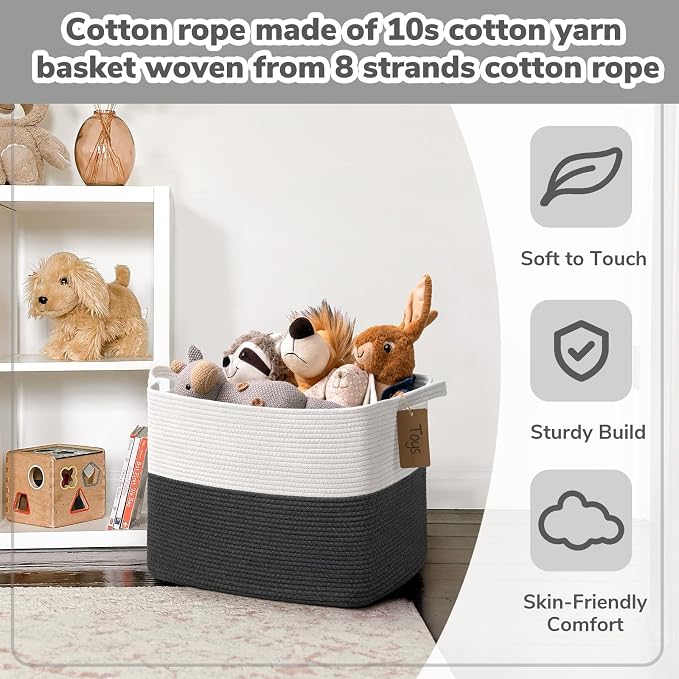Goodpick 50L Large Woven Rope Storage Basket, Dark Gray | 18" × 14" × 12" - Image 4