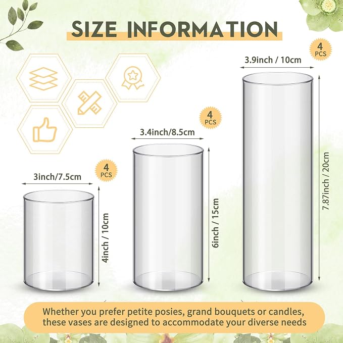Nuogo 12 Pcs Plastic Cylinder Vases Tall Plastic Flower Vases - Image 3