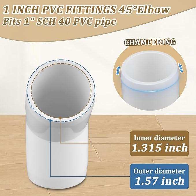 12-Pack 1" PVC Fittings 45 Degree Elbow, Furniture Grade 1 Inch PVC Pipe - Image 2