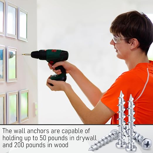 Blulu 200 Pcs Drywall Anchors 1/4 x 1-1/2 Inch Pan Head Alloy Steel Light Wall - Image 6
