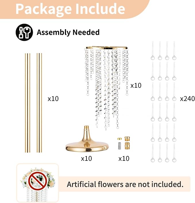 NUPTIO Tall Gold Centerpiece for Table, for Flowers Arrangement, Anniversary - Image 4