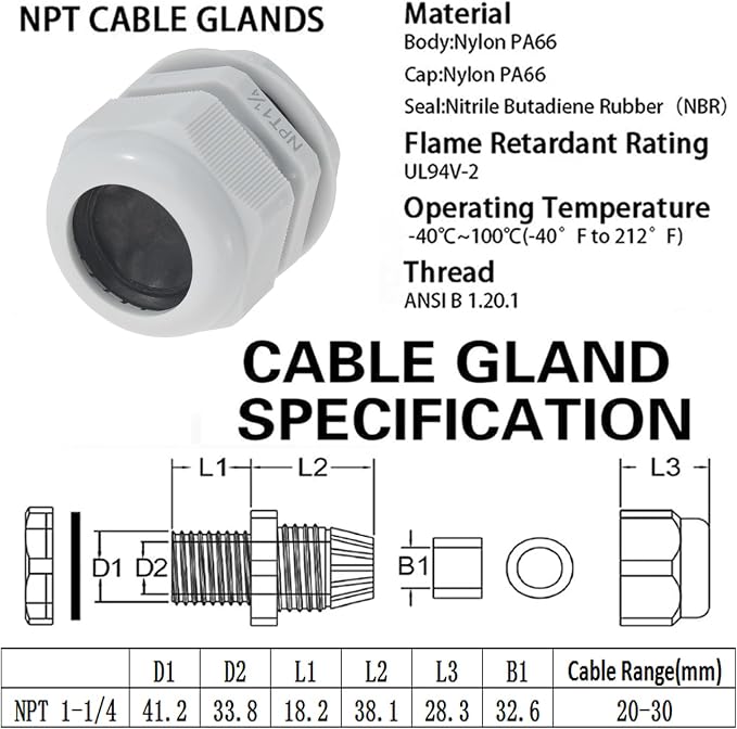 PENGLIN 12PCS 1-1/4" Waterproof Strain Relief Nylon Cord Grip Cable Glands | - Image 5