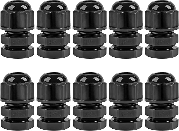 XHF 10 Pcs 1/4" IP68 Strain Relief Nylon Cord Grip NPT Cable Glands Adjustable by XHF