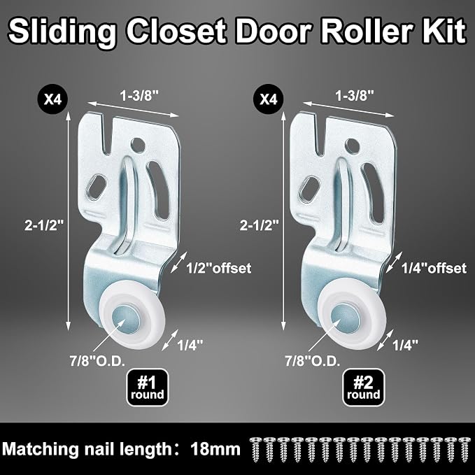 Blulu 8 Pcs Sliding Closet Door Roller Kit | Wardrobe Wheels Hardware, Fits Top - Image 2