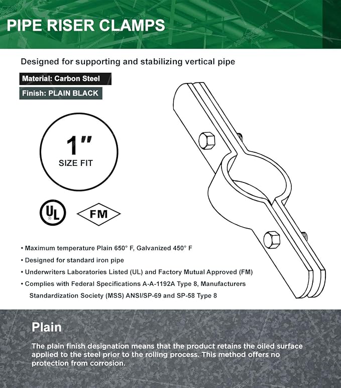 Highcraft DMST-QM01-10 Riser Clamp; Vertical Pipe Hanger - Image 7