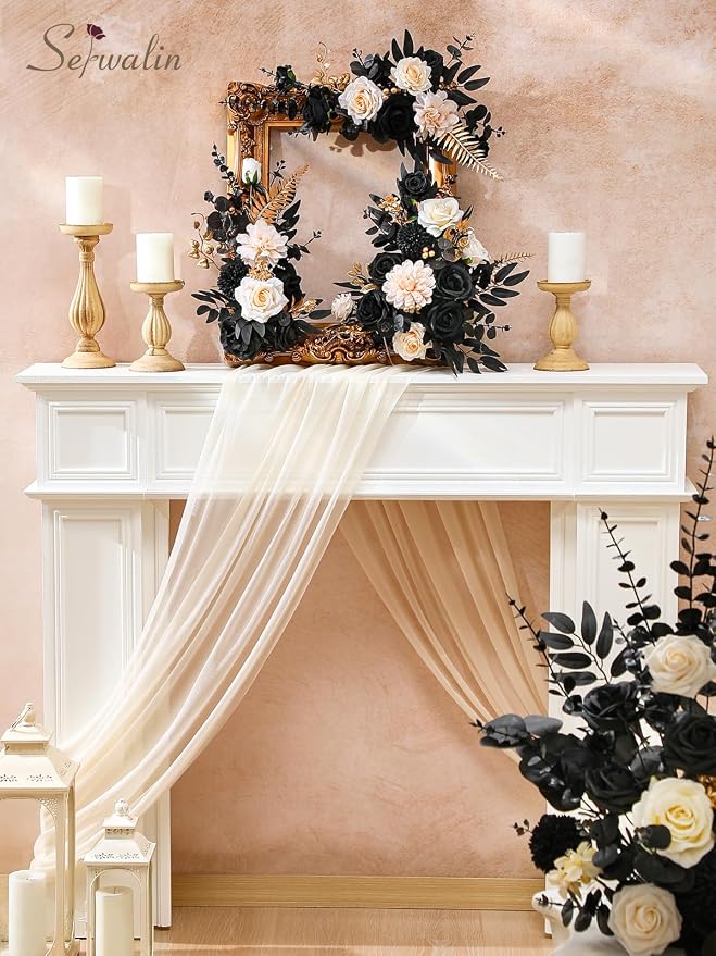 Serwalin Artificial Flowers Black Gold Champagne Silk Flowers - Image 4