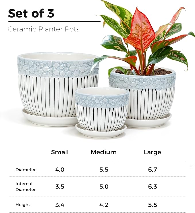 Gray Flower Pots, Texture Ceramic Plant Pots - Image 2
