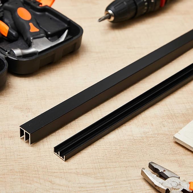 1 Set 4 ft Black Aluminum Sliding Door Track Set - Image 7