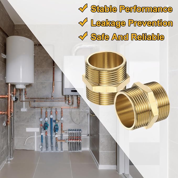 PATIKIL Brass Pipe Fitting, 1-1/4" BSP Male x 1-1/4" BSP Male Thread Connector - Image 5