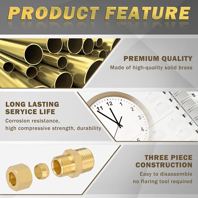 Brass Compression Tube Fitting, Straight Coupling Adapter - Image 3