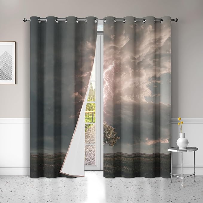 Lightning Blackout Curtains 96 Inches Long, Lone Tree Curtains - Image 3