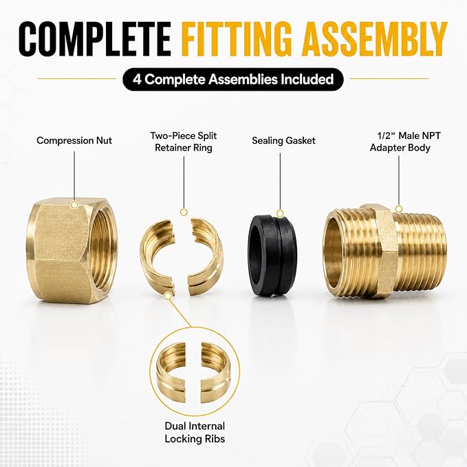 4 Pack 1/2" Male NPT Brass Fittings - Image 2