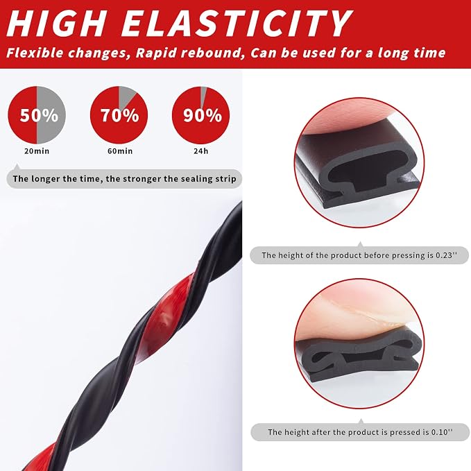 20 Feet Rubber Weather Stripping Door Seal Strip, Self-Adhesive Backing D-Shape - Image 6