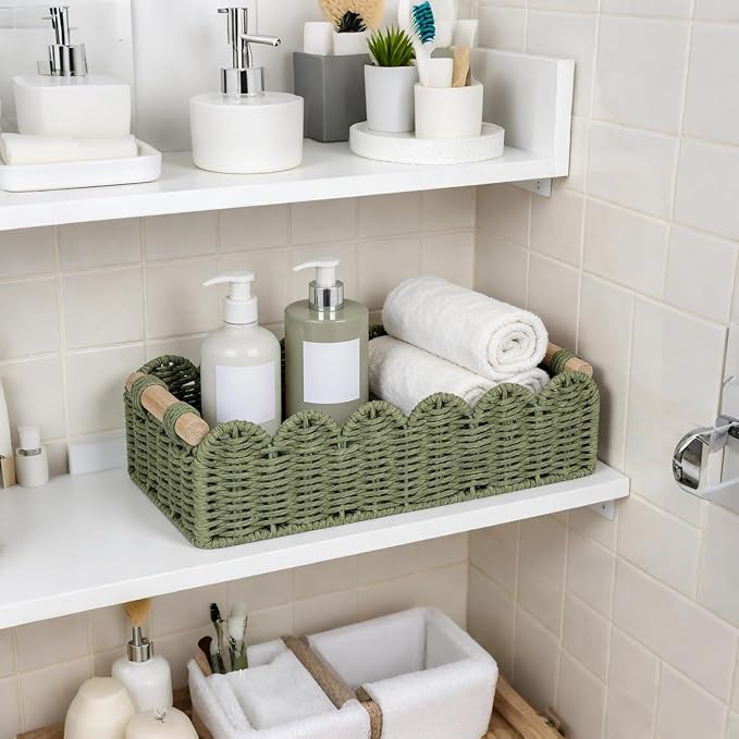 CubesLand Scalloped Toilet Paper Storage Basket W/Handle - Image 4