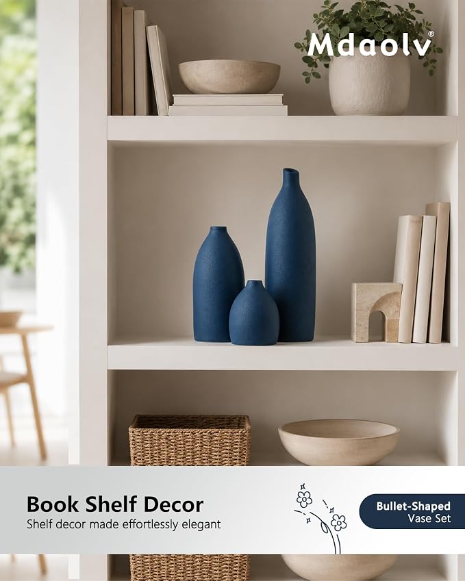 Mdaolv Matte Blue Vase Set Navy Blue Decor Coastal Decor Vases - Image 6