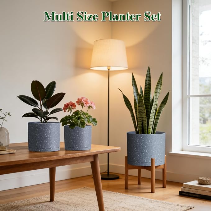 Plant Pots, 10/9/8 Inch 3 Pack Cylindrical Flower Pots - Image 4