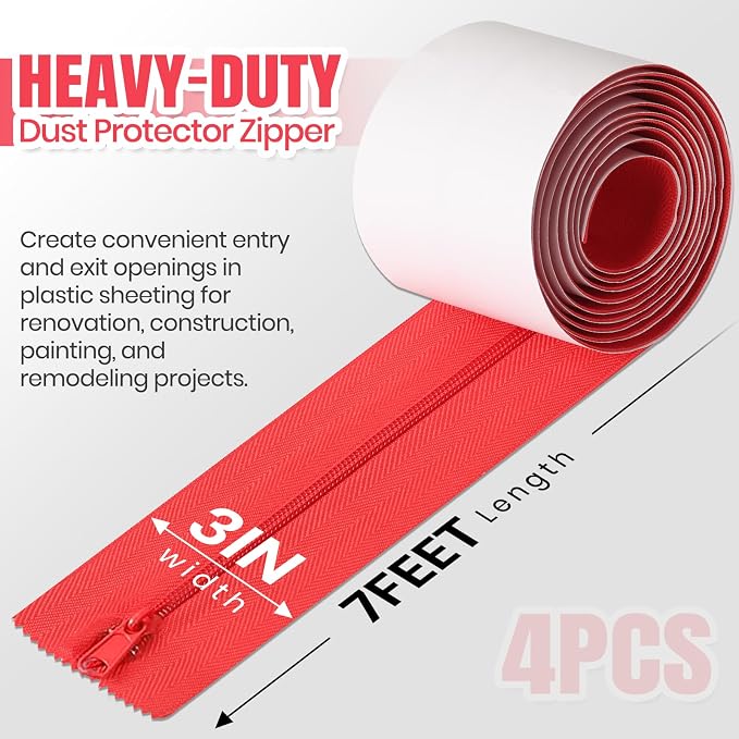 CALPALMY 4-Pack Plastic Sheet Zipper, Self-Adhesive Dust Protector, 7 Ft - Image 2