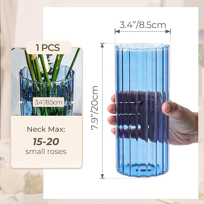 ComSaf Glass Cylinder Vase 8 Inch Tall, Hurricane Floating Candle Holder - Image 3