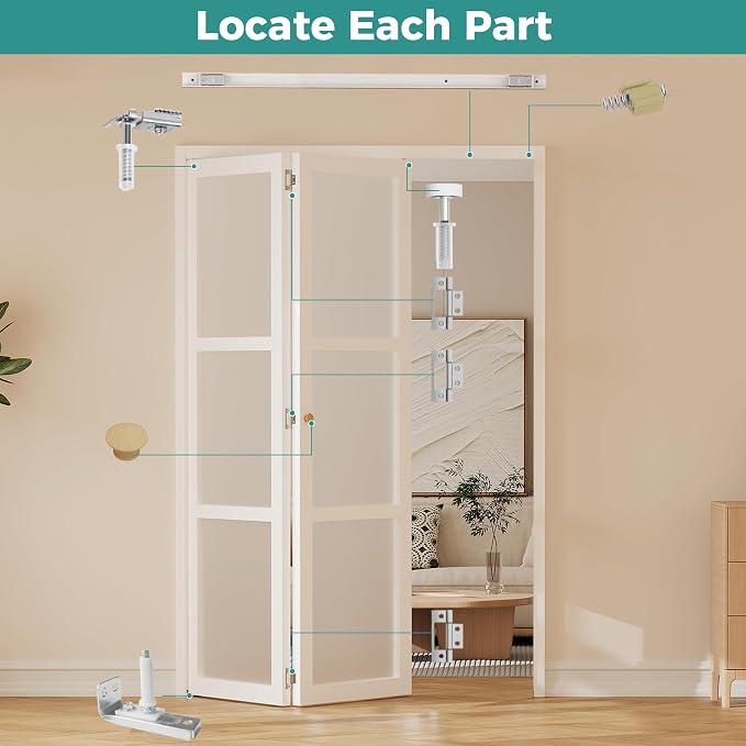 Closet Bifold Door Hardware & 30 Inch Track Kit, Folding Bi-Fold Door Rail | - Image 4