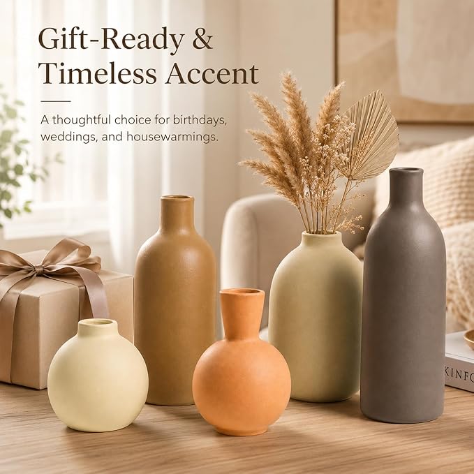 Neutral Ceramic Vase Set – 5 Matte Earth-Tone Vases - Image 8