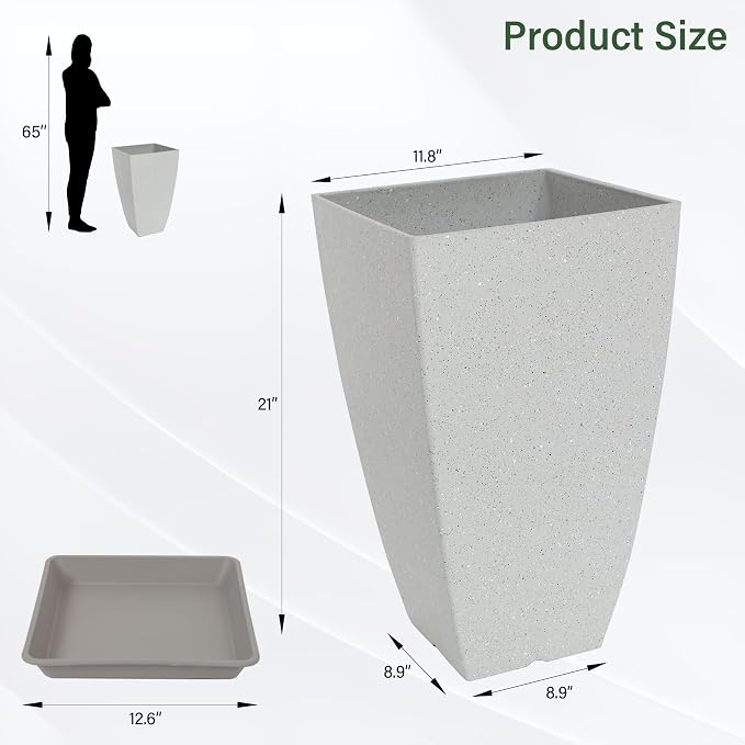 Neoaider Set of 2 Tall Planter, 21 inch Large Plastic Planter, Bluish Gray | - Image 3