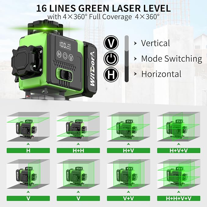 16 Line Laser Level, 4x360° Green Laser Leveler, ±4° Auto Self Leveling - Image 2