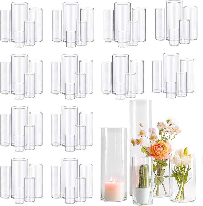 60pcs Cylinder Vases for Centerpieces Small Flower 4, 10Inch Tall Clear Vase by OGEH