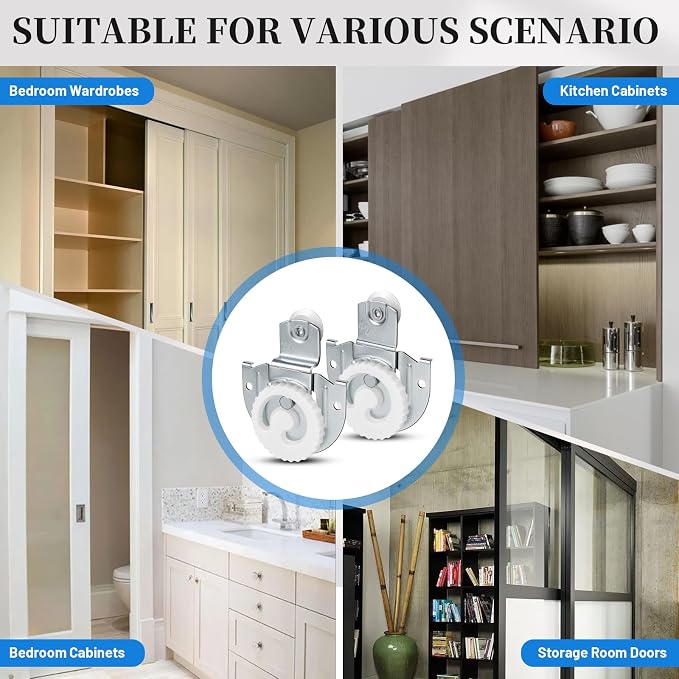 Sliding Closet Door Hardware Set, 4 Pack Sliding Wardrobe Door Hardware Roller - Image 7