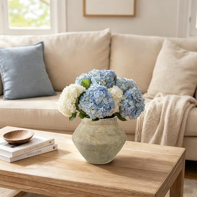 Briful Rustic Ceramic Vase 6'' Decorative Farmhouse Table Vase, Coffee Table - Image 4