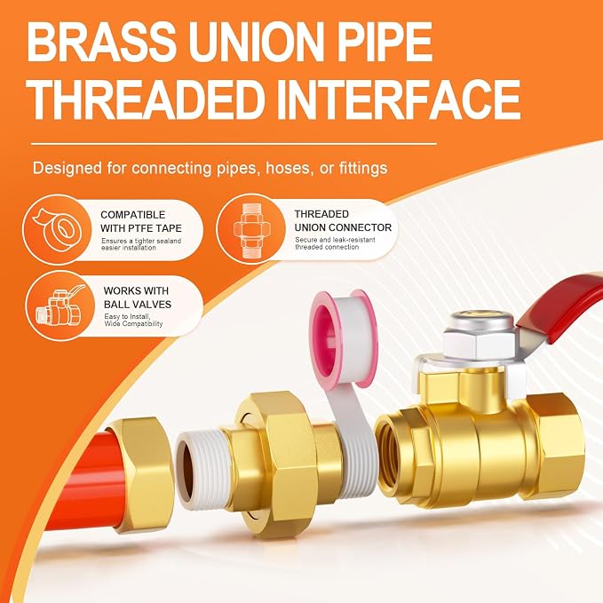 GASHER 5PCS 1/2"MNPT Brass Union Pipe Fitting | 1/2 Inch Male x 1/2 Inch Male - Image 5